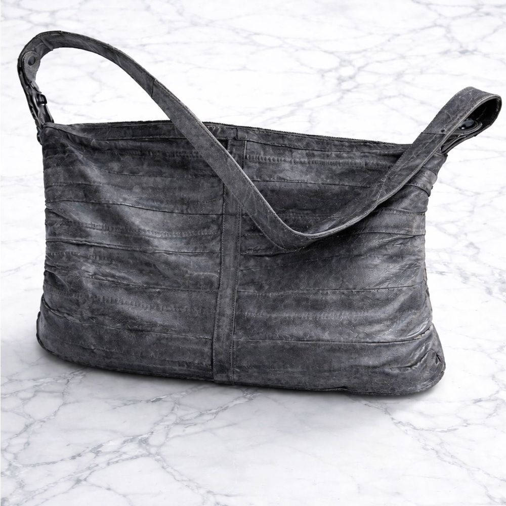 Vintage Women’s Distressed Leather Shoulder Bag - Gray